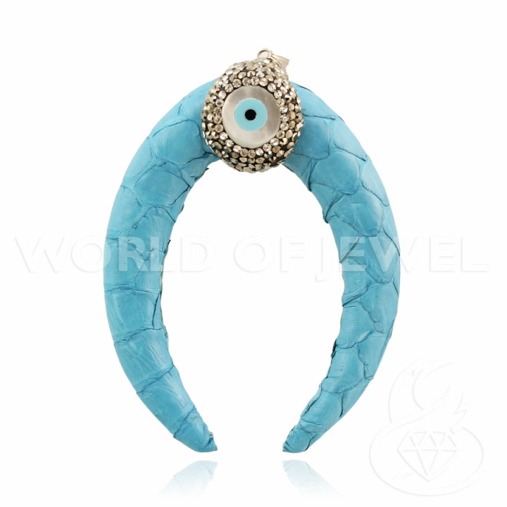 Στοιχείο μενταγιόν από συνθετικό δέρμα με μαρκασίτη και ημιπολύτιμες πέτρες 30x50mm - Τυρκουάζ