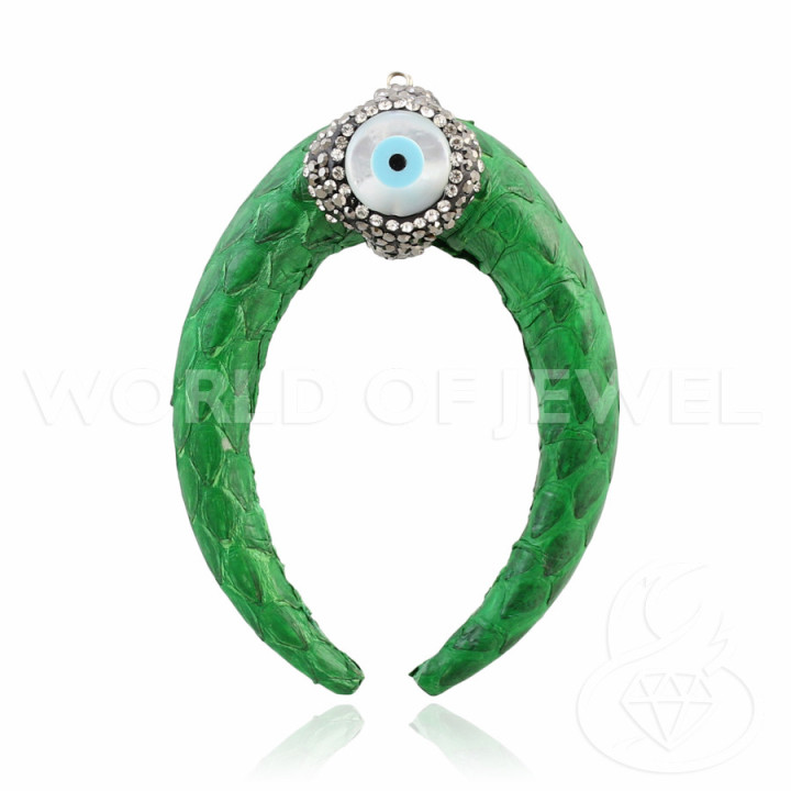 Ecoleather Pendant Component with Marcasite and Semi-precious Stones 30x50mm - Green