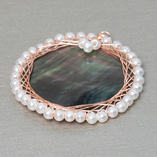 Brass Pendant Component With Mother of Pearl With Twisted Beads 36mm 2pcs