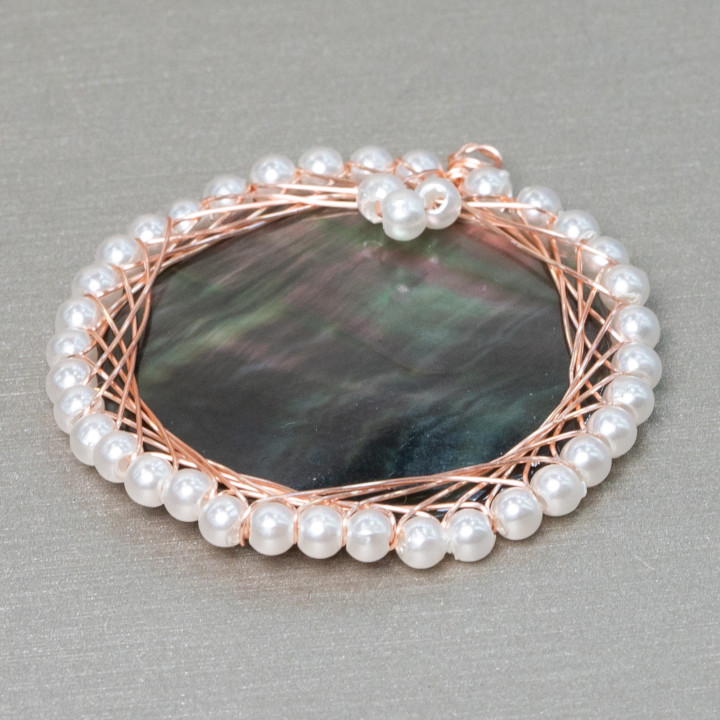 Componente Colgante Latón Con Nácar Con Cuentas Entrelazadas 36mm 2pcs