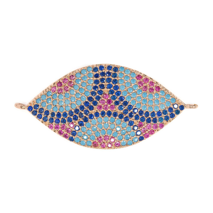 Bronze Connectors With CZ Zircons Set In 2 Rings 17x33mm 4pcs