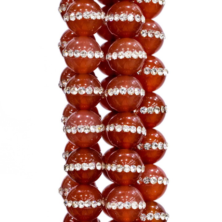 Carnelian With Smooth Round Rhinestones 10mm