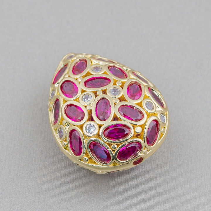 Spacer Bronze Component With Zircon Set Mosaic Drop 20x25mm 2pcs Golden Ruby