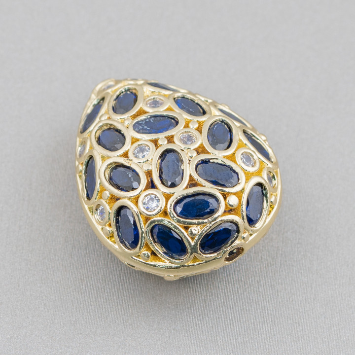 Spacer Bronze Component With Zircon Set Mosaic Drop 20x25mm 2τμχ Golden Dark Sapphire