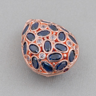 Distanziatore Componente Di Bronzo Con Zircone Incastonato Mosaic Goccia 20x25mm 2pz Oro Rosa Zaffiro Scuro