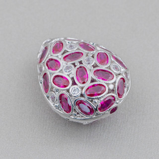 Spacer Bronze Component With Zircon Set Mosaic Drop 20x25mm 2pcs Rhodium Plated Ruby