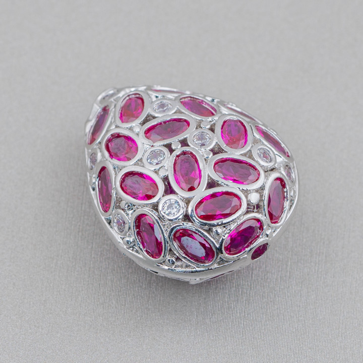 Distanziatore Componente Di Bronzo Con Zircone Incastonato Mosaic Goccia 20x25mm 2pz Rodiato Rubino