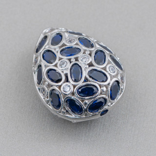 Distanziatore Componente Di Bronzo Con Zircone Incastonato Mosaic Goccia 20x25mm 2pz Rodiato Zaffiro Scuro