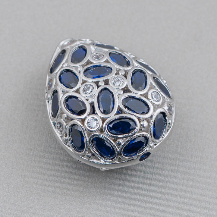 Entretoise Composant Bronze Avec Zircon Sertie Goutte Mosaïque 20x25mm 2pcs Rhodium Saphir Foncé