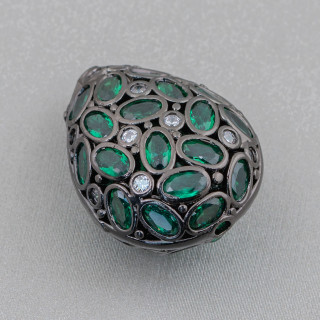 Bronze Component Spacer With Zircon Set Mosaic Drop 20x25mm 2τμχ Ρουθήνιο Emerald