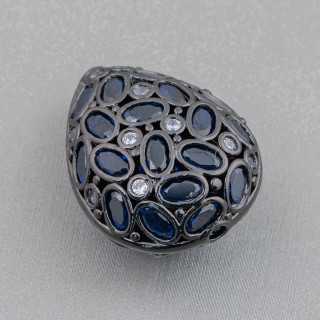 Bronze Component Spacer With Zircon Set Mosaic Drop 20x25mm 2pcs Ruthenium Dark Sapphire