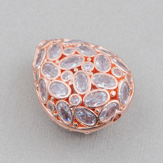 Spacer Bronze Component With Zircon Set Mosaic Drop 20x25mm 4pcs White Rose Gold