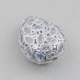 Entretoise Composant Bronze Avec Zircon Set Goutte Mosaïque 20x25mm 4pcs Rhodium Blanc