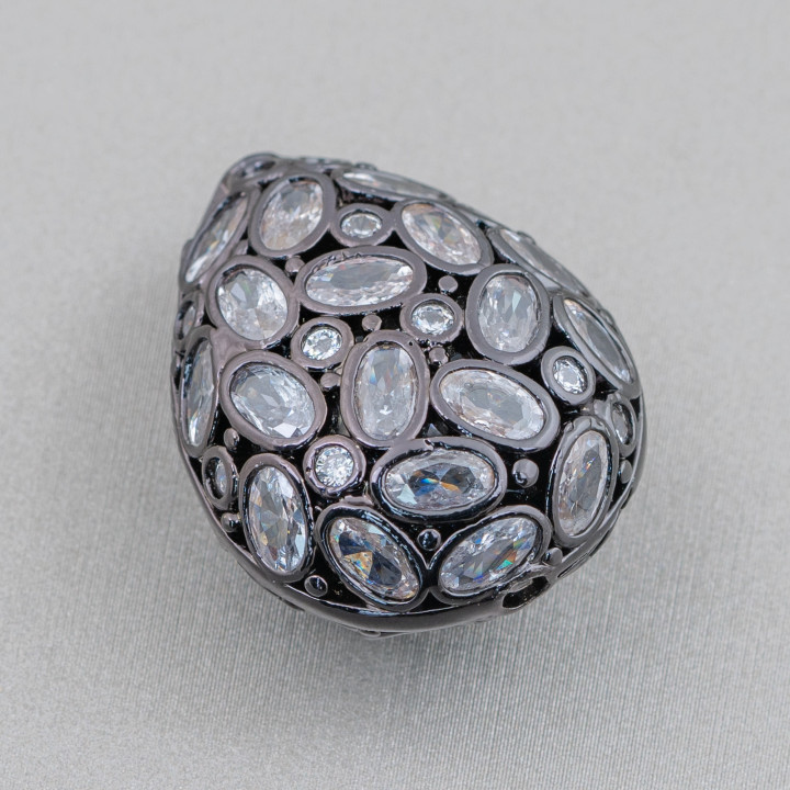 Entretoise Composant Bronze Avec Zircon Set Mosaïque Goutte 20x25mm 4pcs Blanc Ruthénium