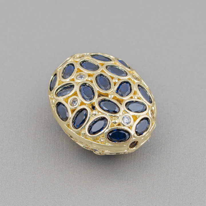 Bronze Component Spacer With Zircon Set Mosaic Oval 17x22mm 4τμχ Χρυσό Ζαφείρι