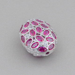 Bronze Komponente Abstandshalter mit Zirkon Set Mosaik Oval 17x22mm 4 Stück Rubin Rhodium