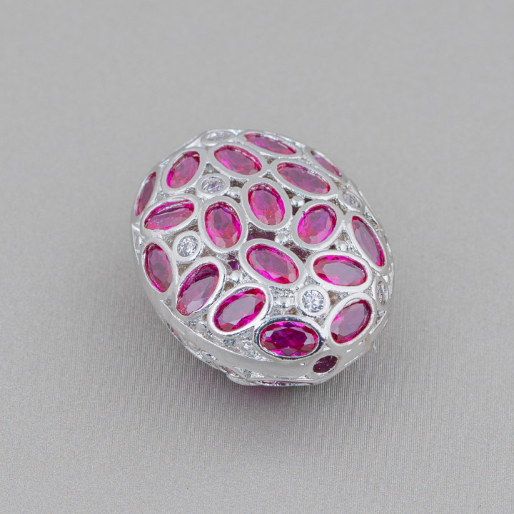 Entretoise Composant Bronze Avec Zircon Set Mosaïque Ovale 17x22mm 4pcs Rubis Rhodium