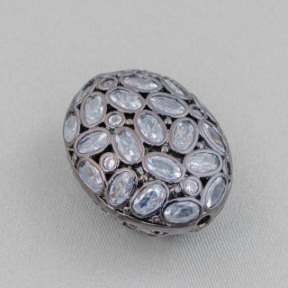 Entretoise Composant Bronze Avec Zircon Set Mosaïque Ovale 17x22mm 6pcs Blanc Ruthénium