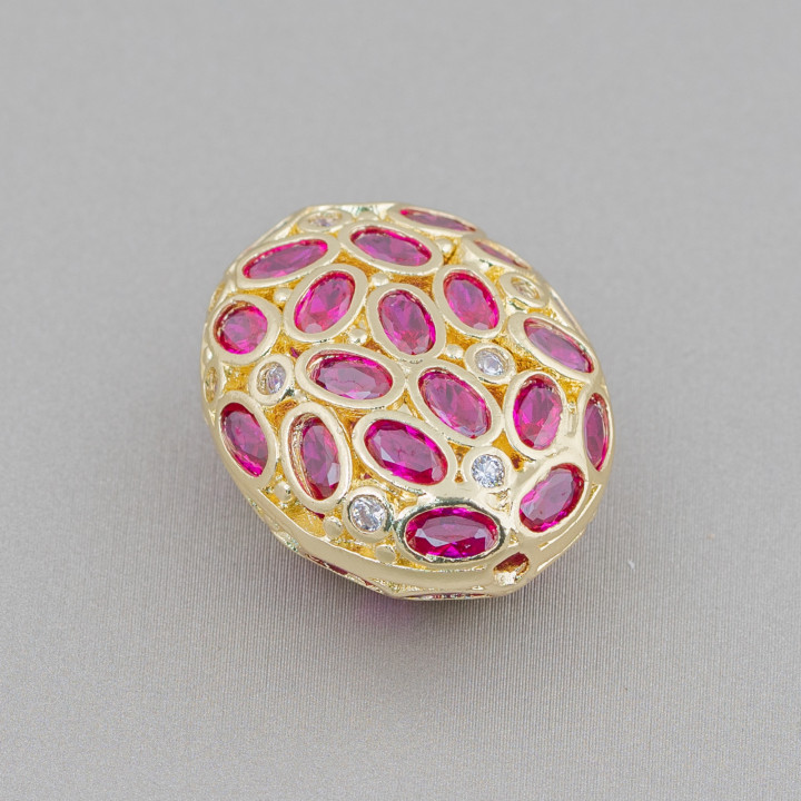 Bronze Component Spacer With Zircon Set Mosaic Oval 21x26mm 2τμχ Golden Ruby