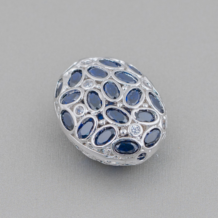 Bronze Komponente Abstandshalter mit Zirkon Set Mosaik Oval 21 x 26 mm 2 Stück Rhodium Dunkler Saphir