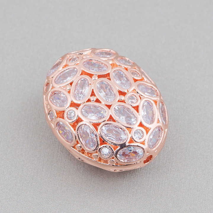Bronze Komponente Spacer mit Zirkon Set Oval Mosaik 21 x 26 mm 4 Stück Rose Gold Weiß