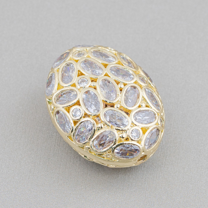 Bronze-Komponenten-Abstandshalter mit Zirkon-Set, ovales Mosaik, 21 x 26 mm, 4 Stück, weißes Rhodium