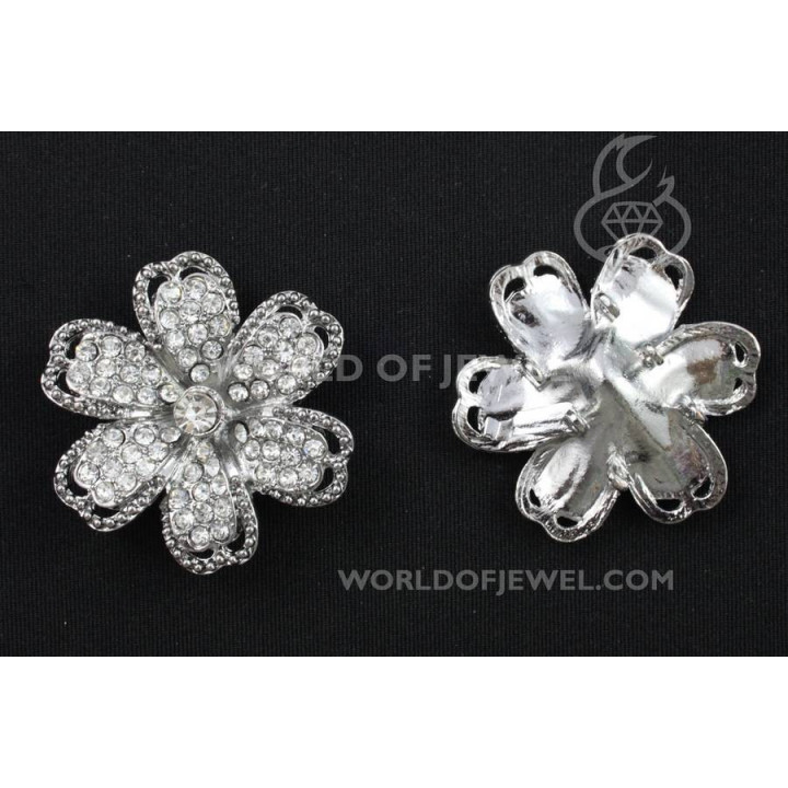 Separador Latón Rodio Con Strass 6 Anillos Flor 42mm 1ud